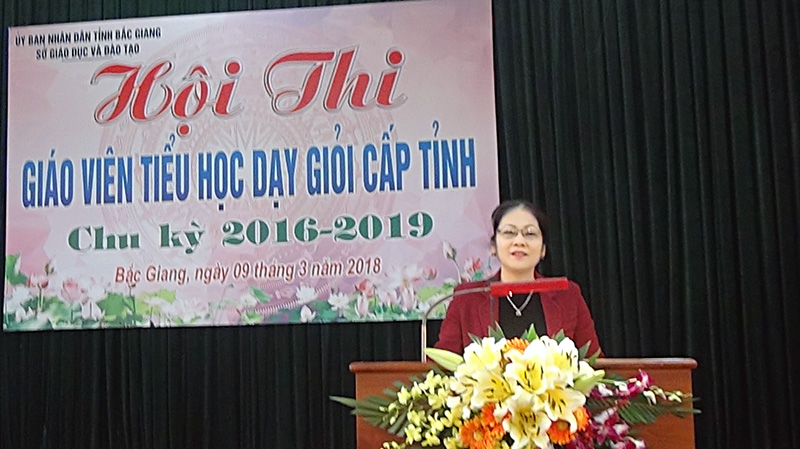 Đ/c Nguyễn Thị Ngọc Thu - Phó Giám đốc Sở GD&ĐT phát biểu khai mạc Hội thi.